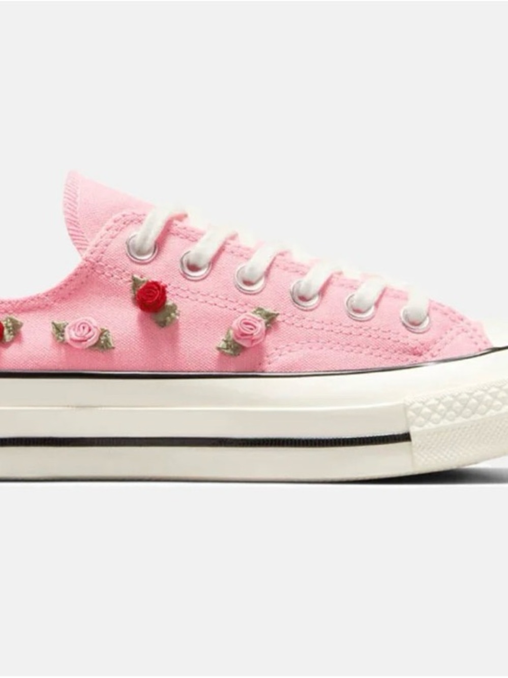 Like NEW Pink Low-Top Canvas Converse All-Star Sneakers with Rose Embellishments - Picture 8 of 10